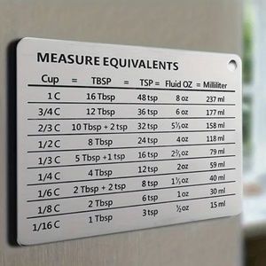 Stainless Steel Fridge Magnet with Measure Equivalents 4.3” x 3.3”